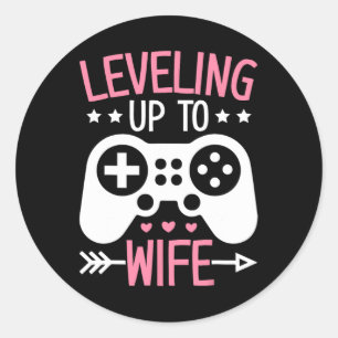 Gamer Wife Mom Leveling Up To Wife Gaming Bride An Classic Round Sticker