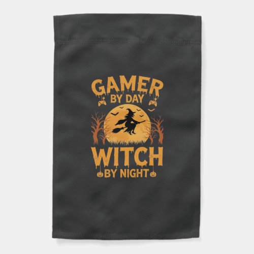 Gamer Witch Halloween Gaming Design Garden Flag