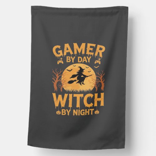 Gamer Witch Halloween Gaming Design House Flag