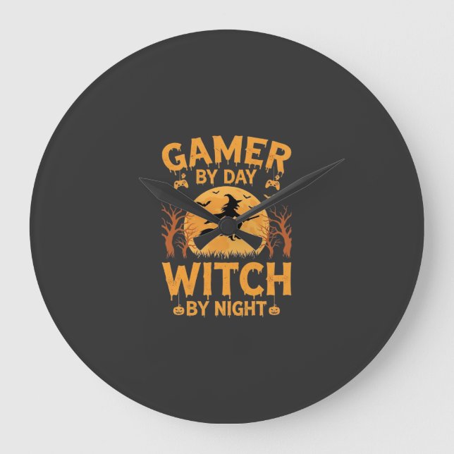 Gamer Witch Halloween Gaming Design Large Clock (Front)