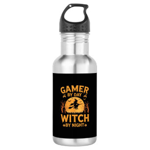 Gamer Witch Halloween Gaming Design Stainless Steel Water Bottle