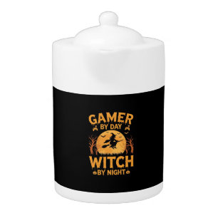 Gamer Witch Halloween Gaming Design Teapot