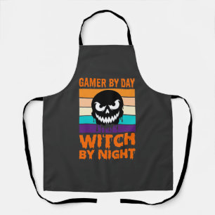 Gamer Witch Halloween Retro Skull Apron