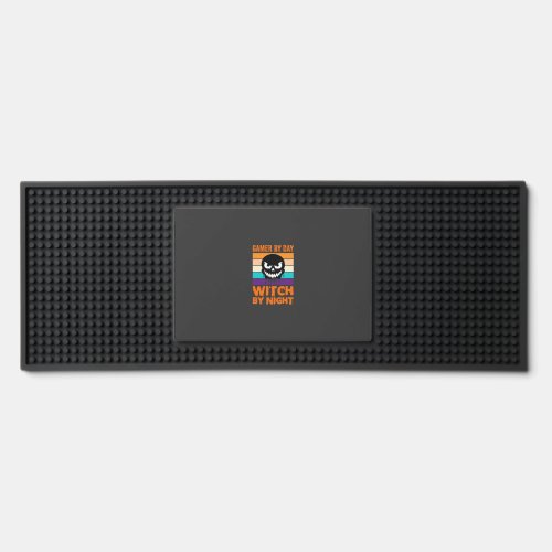 Gamer Witch Halloween Retro Skull Bar Mat