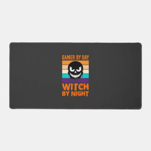 Gamer Witch Halloween Retro Skull Desk Mat