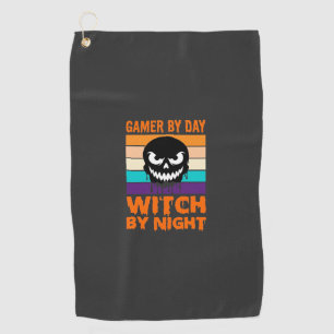 Gamer Witch Halloween Retro Skull Golf Towel