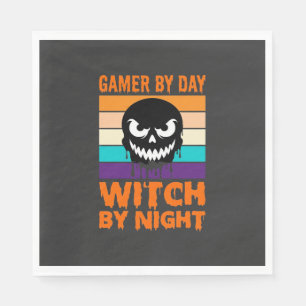 Gamer Witch Halloween Retro Skull Napkins