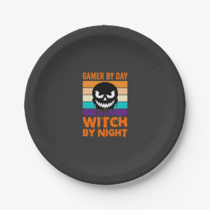 Gamer Witch Halloween Retro Skull Paper Plates