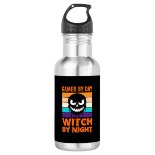 Gamer Witch Halloween Retro Skull Stainless Steel Water Bottle