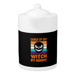 Gamer Witch Halloween Retro Skull Teapot