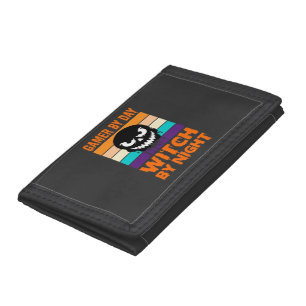 Gamer Witch Halloween Retro Skull Trifold Wallet