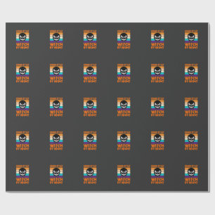Gamer Witch Halloween Retro Skull Wrapping Paper
