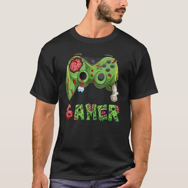 Gamer Zombie Video Game Player Controller Hallowee T-Shirt (Front)