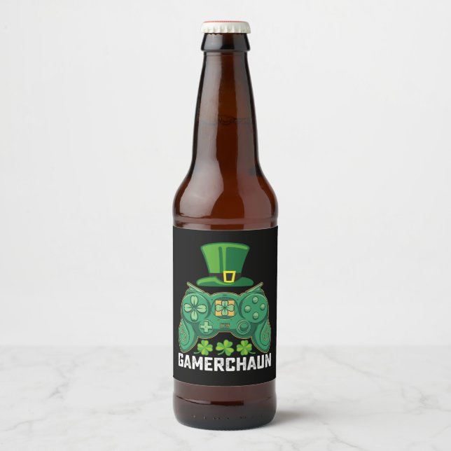 Gamerchaun Gamer Gaming Games St Patrick's Day Beer Bottle Label (Front)