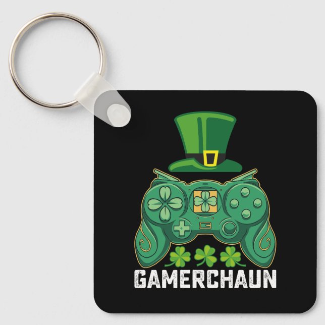 Gamerchaun Gamer Gaming Games St Patrick's Day Keychain (Front)