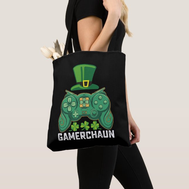 Gamerchaun Gamer Gaming Games St Patrick's Day Tote Bag (Close Up)