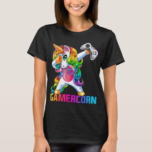 Gamercorn Dabbing Unicorn Video Game Controller Ga T_Shirt