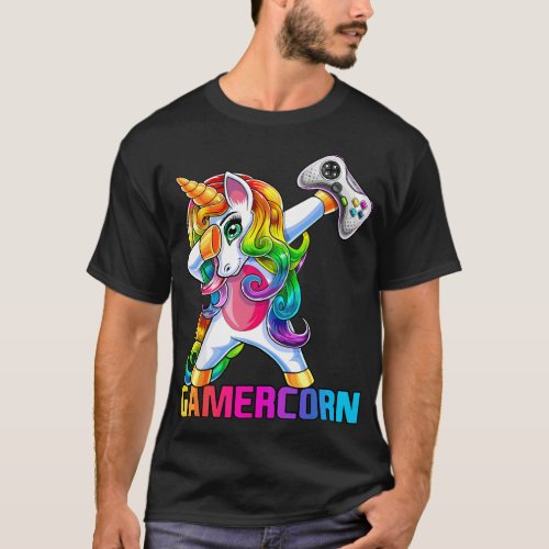 Gamercorn Dabbing Unicorn Video Game Controller Ga T_Shirt
