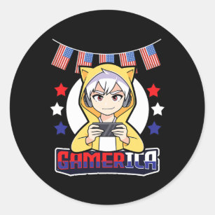Gamerica 4th of July Anime Boy American Flag Classic Round Sticker
