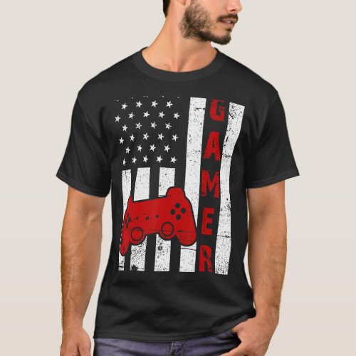 Gamerica 4th of July Video Gamer USA American Flag T_Shirt