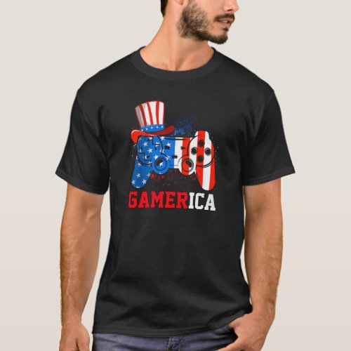 Gamerica Video Game Controller American Flag 4th O T_Shirt