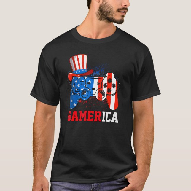 Gamerica Video Game Controller American Flag 4th O T-Shirt (Front)
