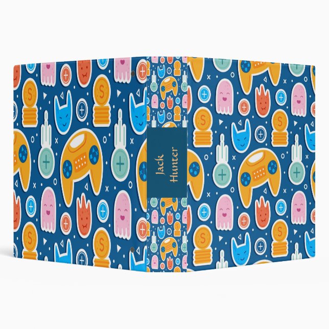 Gamers Blue Video Game Playstation Pattern 3 Ring Binder (Background)