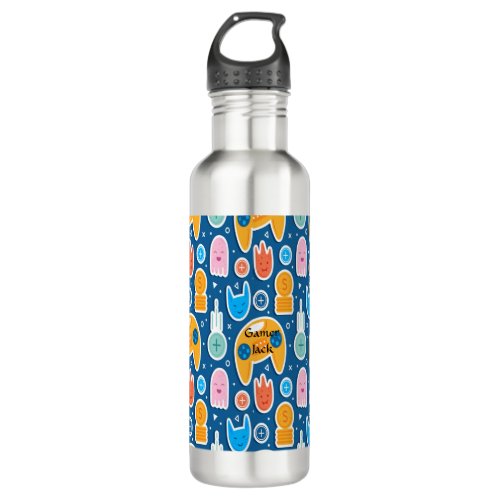 Gamers Blue Video Game Playstation Pattern Stainless Steel Water Bottle
