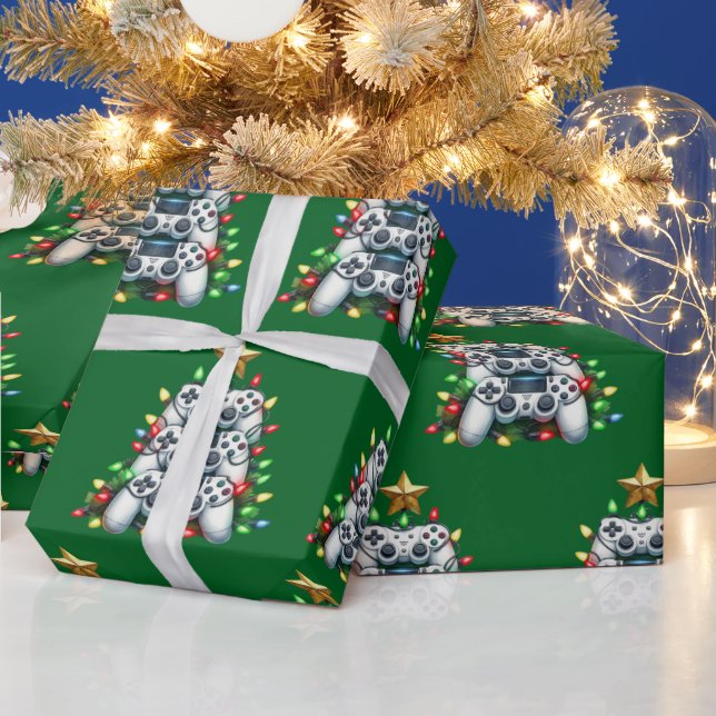 Gamer's Christmas Tree Wrapping Paper (Holidays)