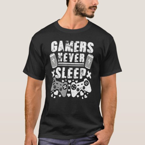 Gamers Never Sleep Vintage Heart Video Games Boy M T_Shirt