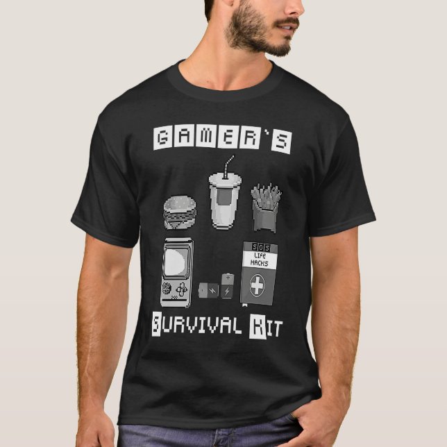 Gamers Survival Kit Rescue Pack for Gamer Food Pix T-Shirt (Front)