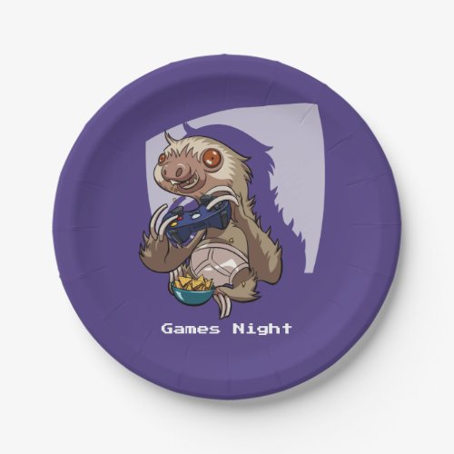 Games Night Gamer Sloth in Underpants Cartoon Paper Plates
