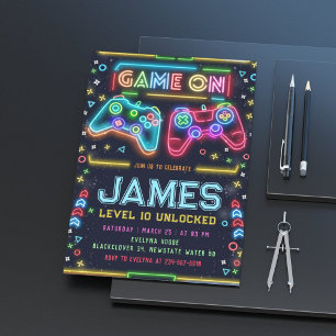 Games on Glow Birthday Party Invitation