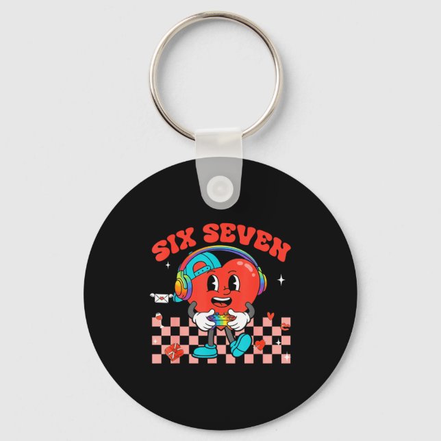 Games Valentine 67 Six Seven Funny Gamer Heart Cut Keychain (Front)
