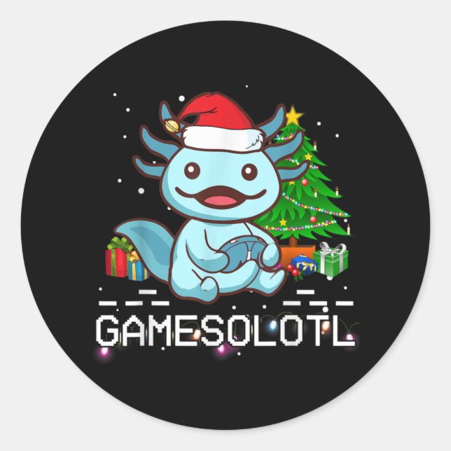 Gamesalotl Cute Axolotl Pajamas Christmas Kids Classic Round Sticker (Front)