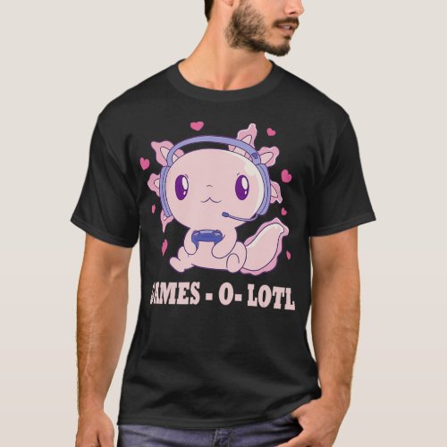 Gamesolotl Aolotl Gamer with Headset Cute Anime db T_Shirt