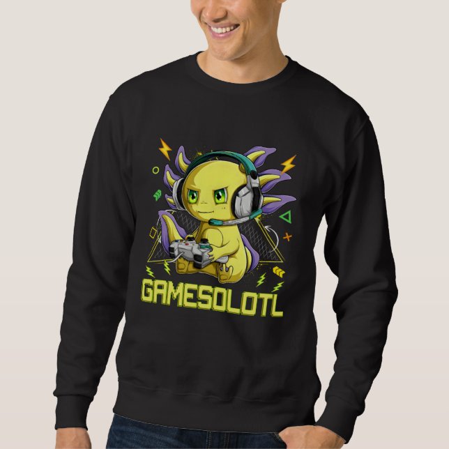 Gamesolotl Axolotl Cute Playing Video Game Sweatshirt (Front)