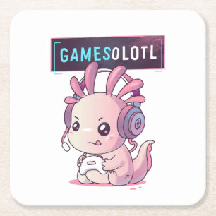 Gamesolotl - Axolotl Gamer Square Paper Coaster
