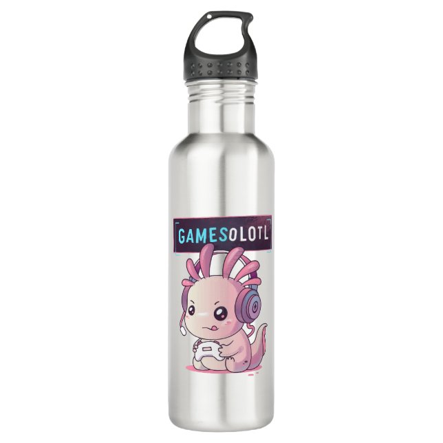 Gamesolotl - Axolotl Gamer Stainless Steel Water Bottle (Front)