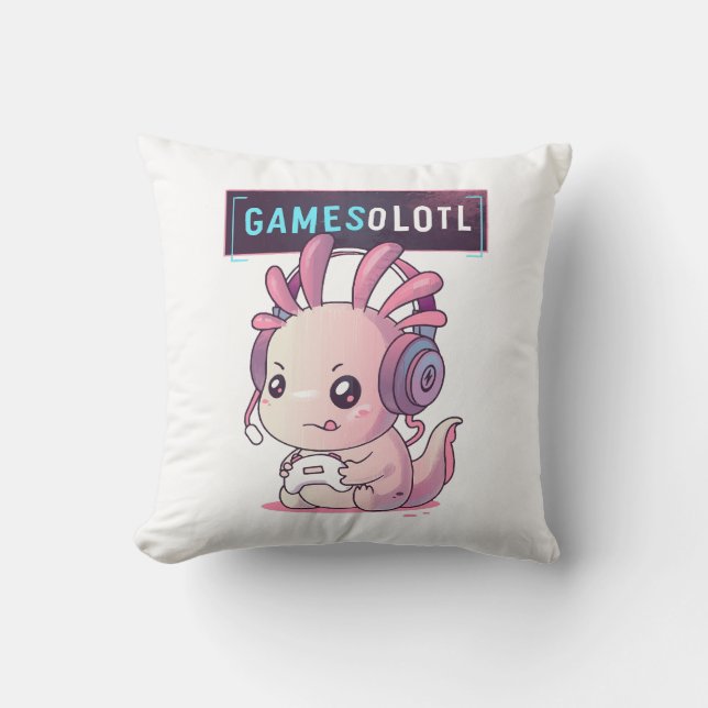 Gamesolotl - Axolotl Gamer Throw Pillow (Front)