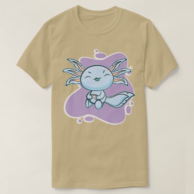 Gamesolotl Blue Aolotl Playing Video Gamer Walking T-Shirt (Design Front)