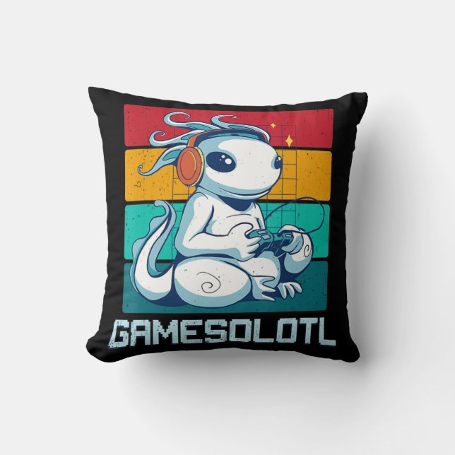 Gamesolotl Cute Axolotl Video Gamer Kawaii Anime B Throw Pillow (Front)