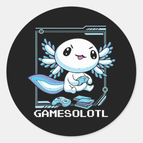 Gamesolotl Gamer Axolotl Fish Playing Video Games Classic Round Sticker