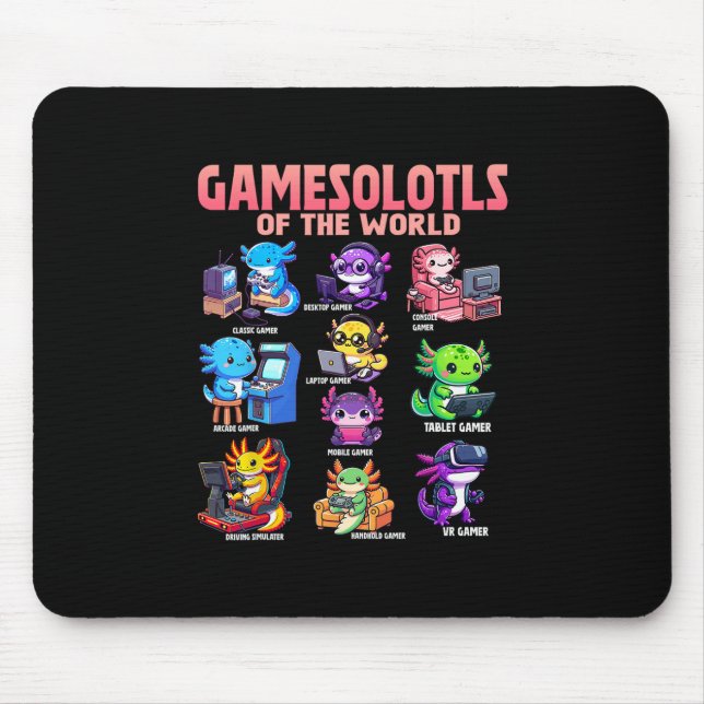Gamesolotls Of The World Diverse Gamer Axolotl Ani Mouse Pad (Front)
