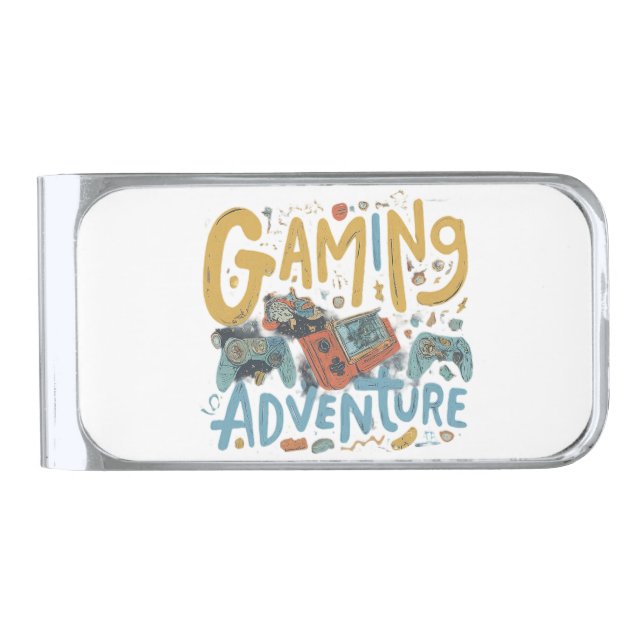Gaming Adventure  Silver Finish Money Clip (Front)