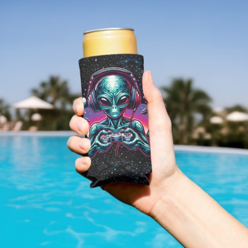 Gaming Alien Extraterrestrial Being Personalized Seltzer Can Cooler