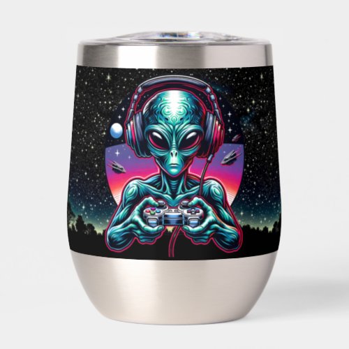 Gaming Alien Extraterrestrial Being Personalized Thermal Wine Tumbler