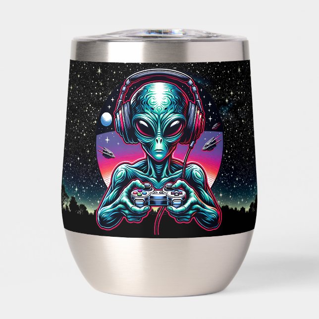 Gaming Alien Extraterrestrial Being Personalized Thermal Wine Tumbler (Front)