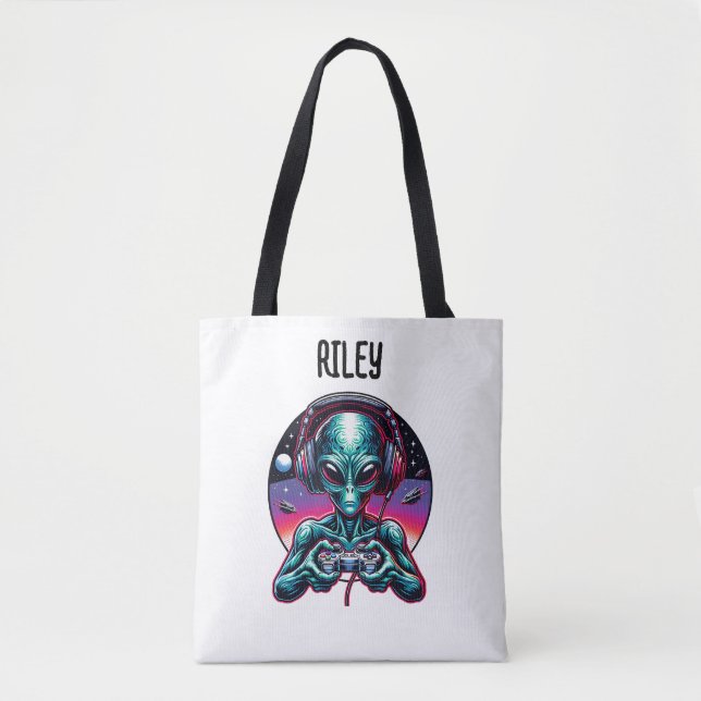 Gaming Alien Extraterrestrial Being Personalized Tote Bag (Front)