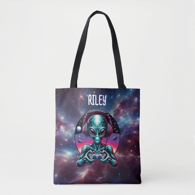 Gaming Alien Extraterrestrial Being Personalized Tote Bag (Front)
